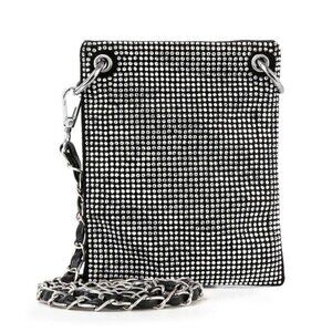 Clear White Rhinestone Bling Black Hobo Crossbody Mini Shoulder Bag